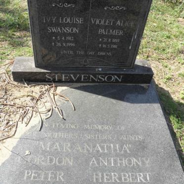 STEVENSON Violet Alice Palmer 1893-1981 :: STEVENSON Ivy Louise Swanson 1912-1996  