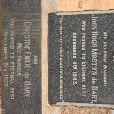 BARY John Hugh Mostyn, de -1943 &amp; Christine Emilie HANSEN -1957