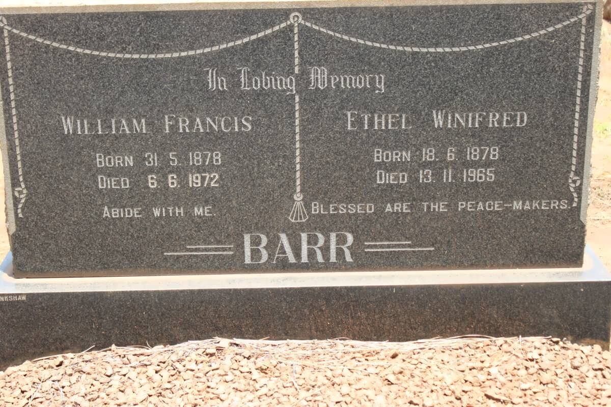 BARR William Francis 1878-1972 &amp; Ethel Winifred 1878-1965