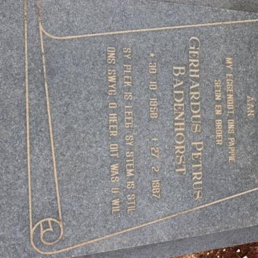 BADENHORST Gerhardus Petrus 1958-1987