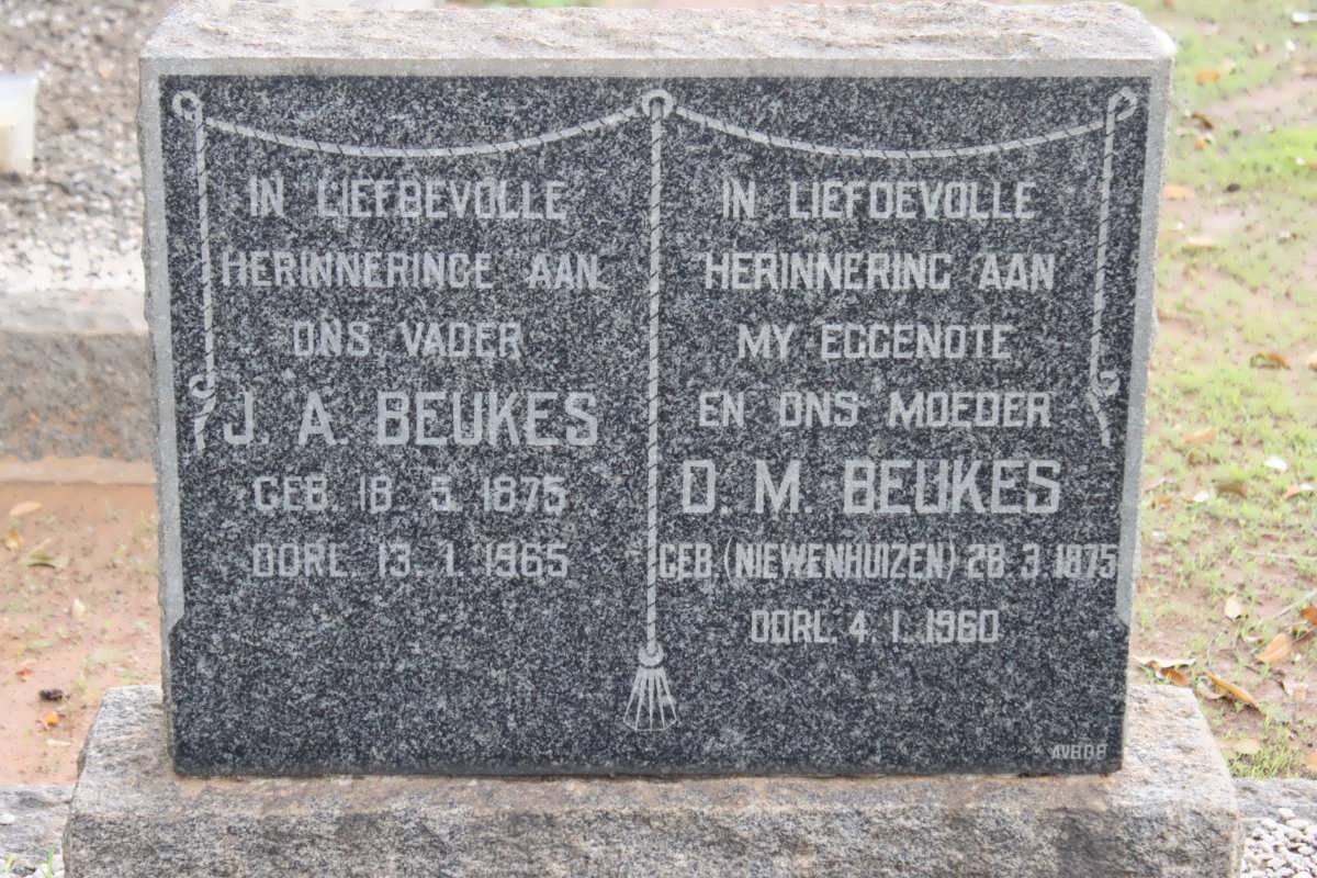 BEUKES J.A. 1875-1965 &amp; D.M. nee NIEWENHUIZEN 1875-1960