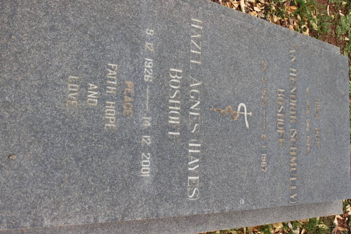 BOSHOFF Jan Hendrik 1927-1967 &amp; Hazel Agnes HAYES 1926-2001