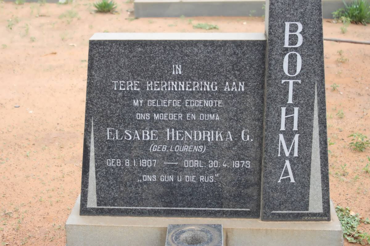 BOTHMA Elsabe Hendrika G. nee LOURENS 1907-1973