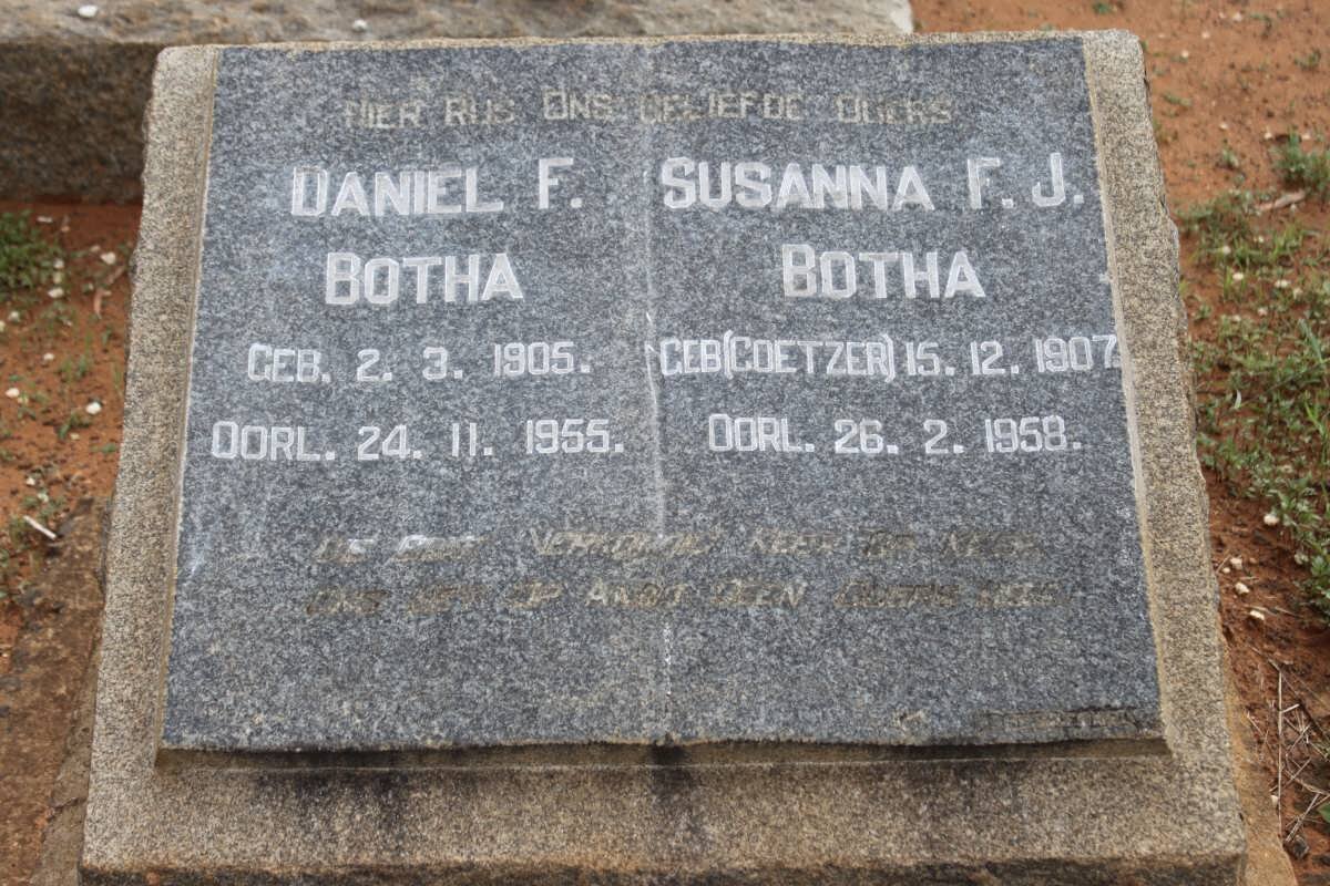 BOTHA Daniel F. 1905-1955 &amp; Susanna F.J. COETZER 1907-1958