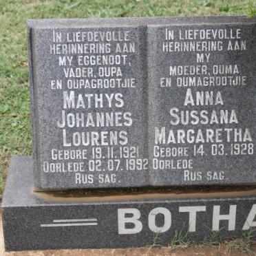 BOTHA Mathys Johannes Lourens 1921-1992 &amp; Anna Susanna Margaretha 1928-