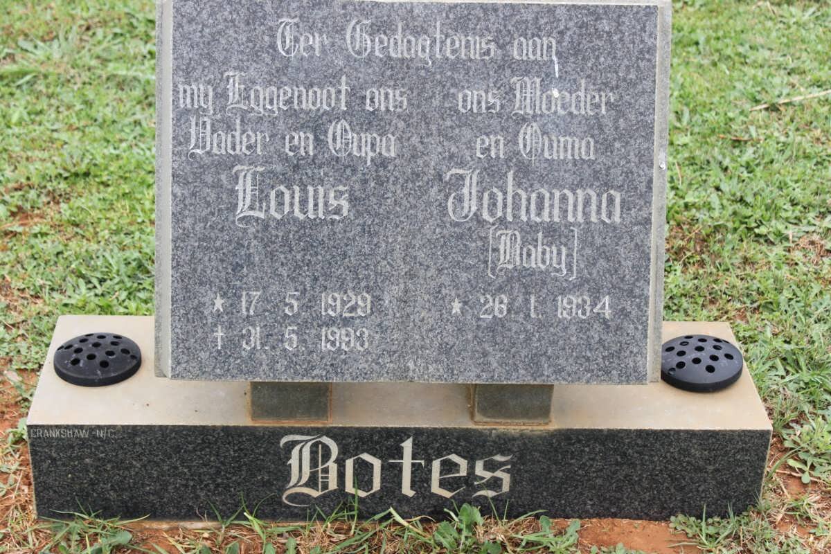 BOTES Louis 1929-1993 &amp; Johanna 1934-