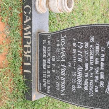 CAMPBELL Peter Aurora 1935-1997 &amp; Susanna Philiphina 1937-2008