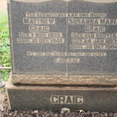 CRAIG Matthew 1855-1941 &amp; Susanna Maria VAN ROOYEN 1857-1904