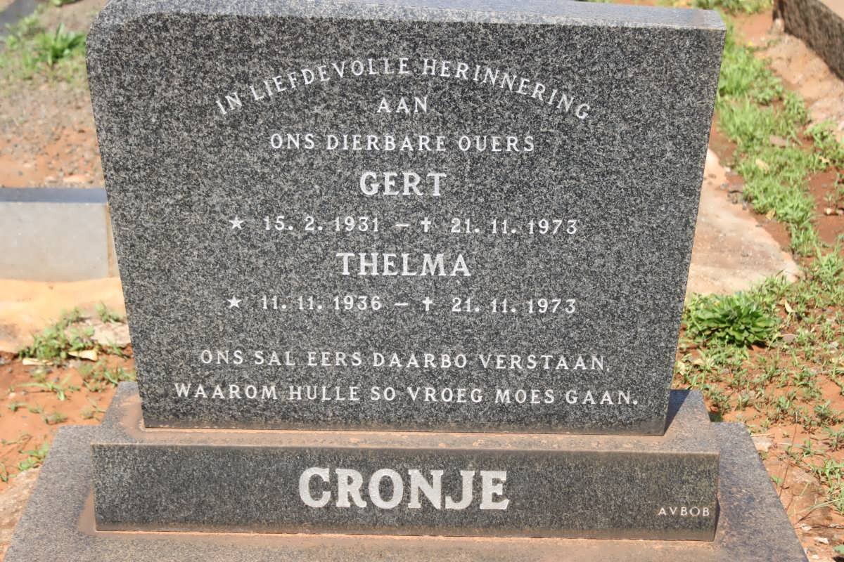 CRONJE Gert 1931-1973 &amp; Thelma 1936-1973