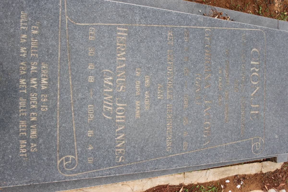 CRONJE Hermanus Johannes 1919-2001 &amp; Georgina Jacoba 1923-1995