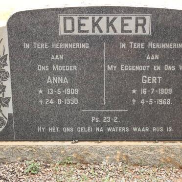 DEKKER Gert 1909-1968 &amp; Anna 1909-1990
