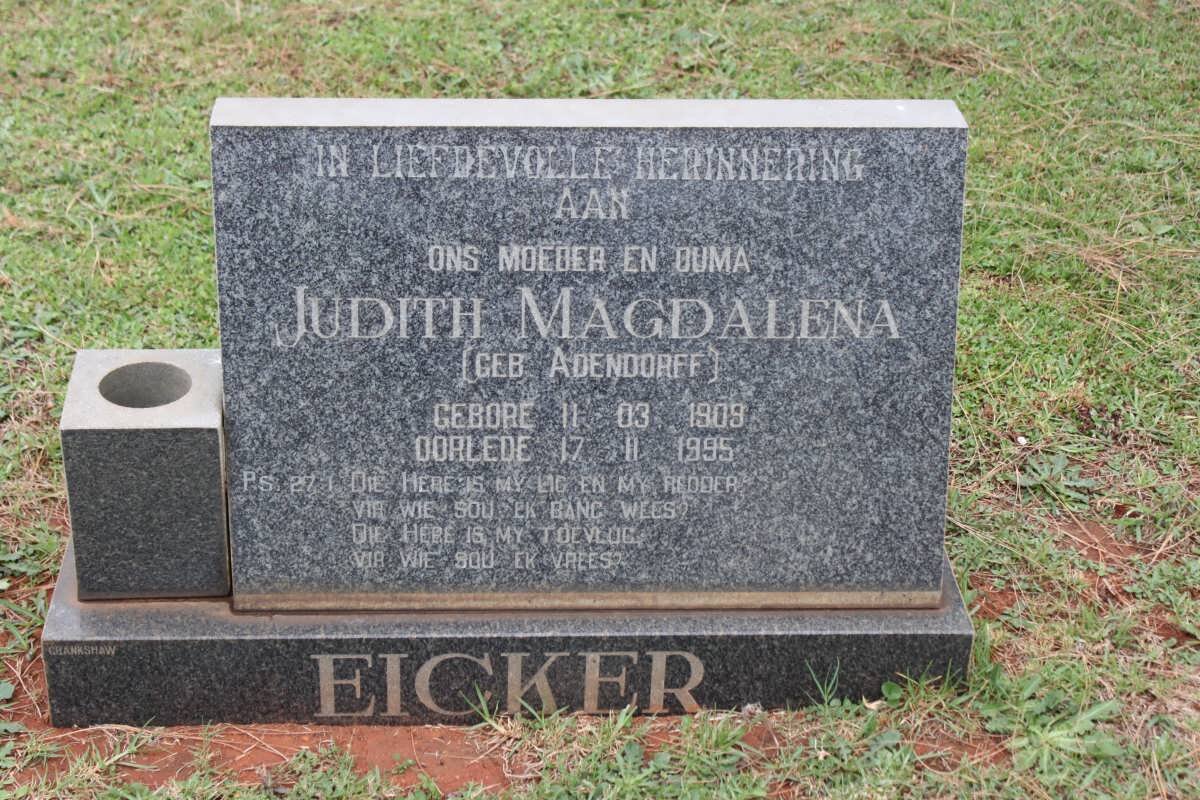 EICKER Judith Magdalena nee ADENDORFF 1909-1995