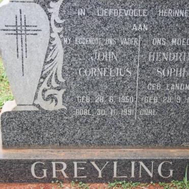 GREYLING John Cornelius 1950-1991 &amp; Hendrina Sophia LANDMAN 1958-
