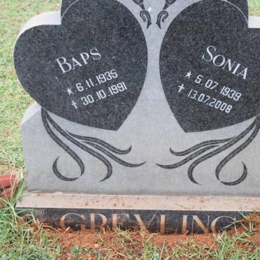 GREYLING Baps 1935-1991 &amp; Sonia 1939-2008
