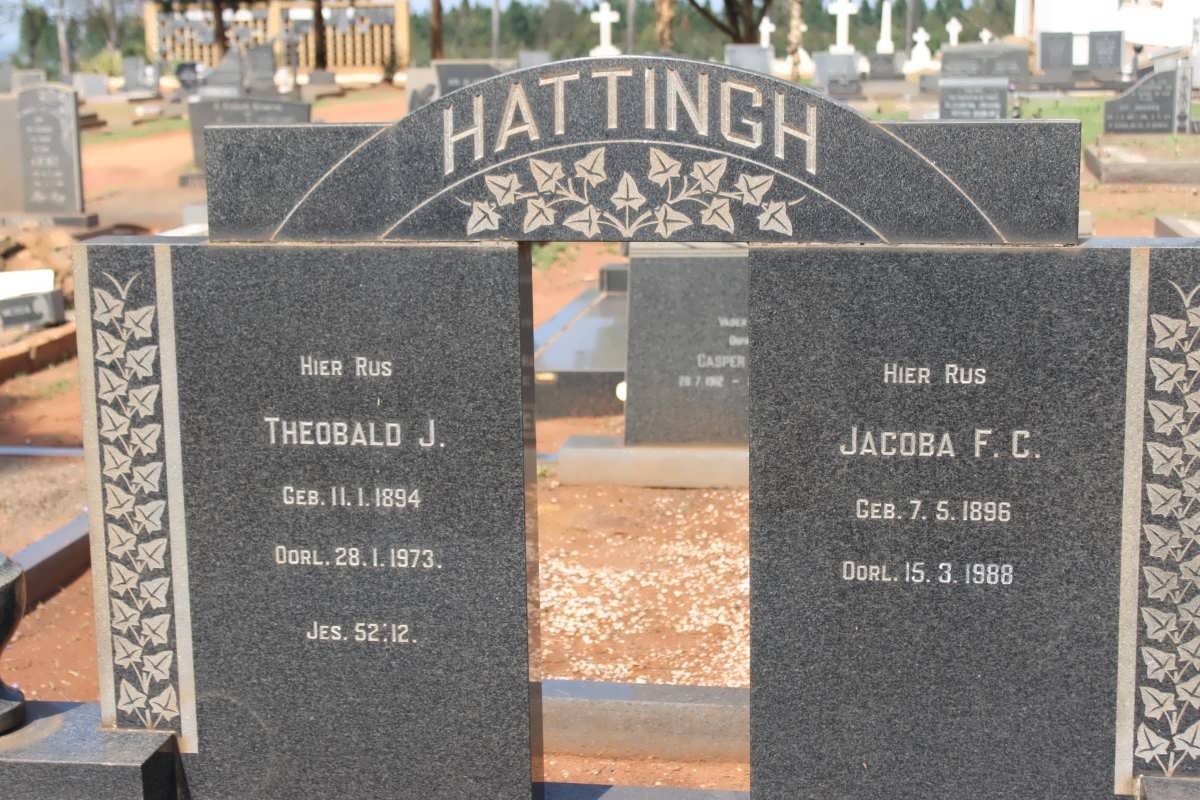 HATTINGH Theobald J. 1894-1973 &amp; Jacoba F.C. 1896-1988