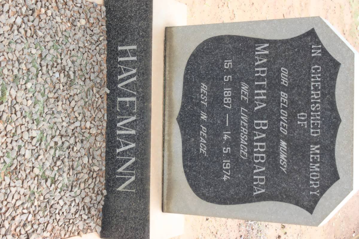 HAVEMANN Martha Barbara nee LIVERSAGE 1887-1974