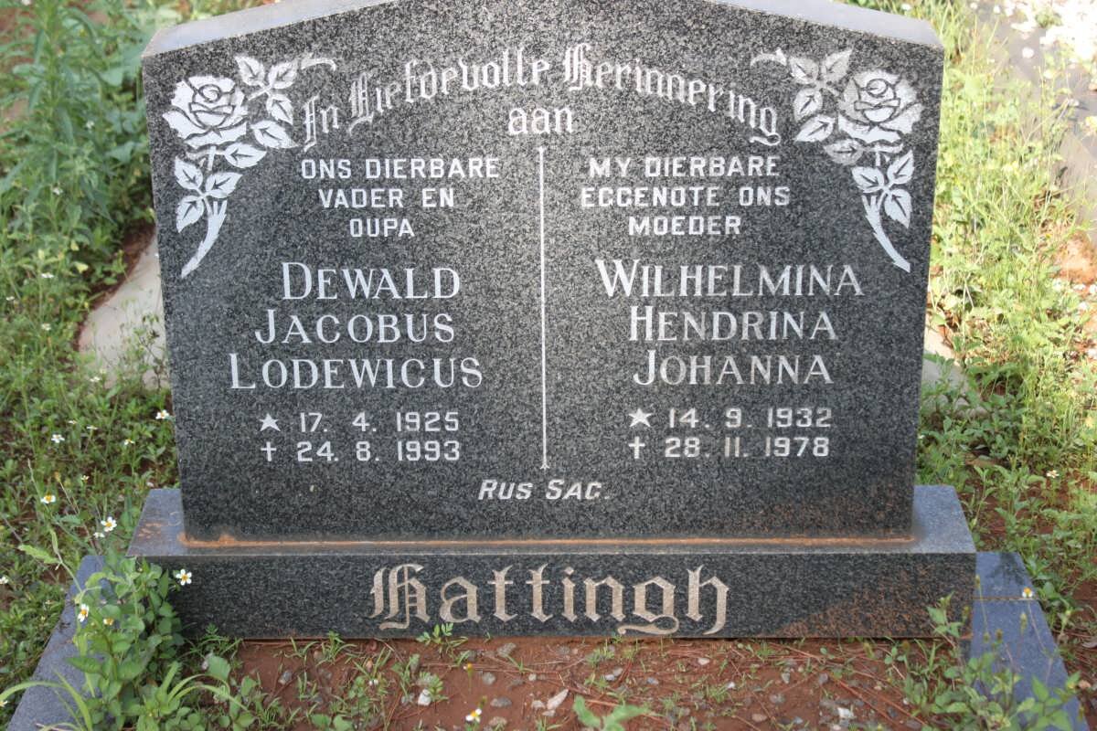 HATTINGH Dewald Jacobus Lodewicus 1925-1993 &amp; Wilhelmina Hendrina Johanna 1932-1978