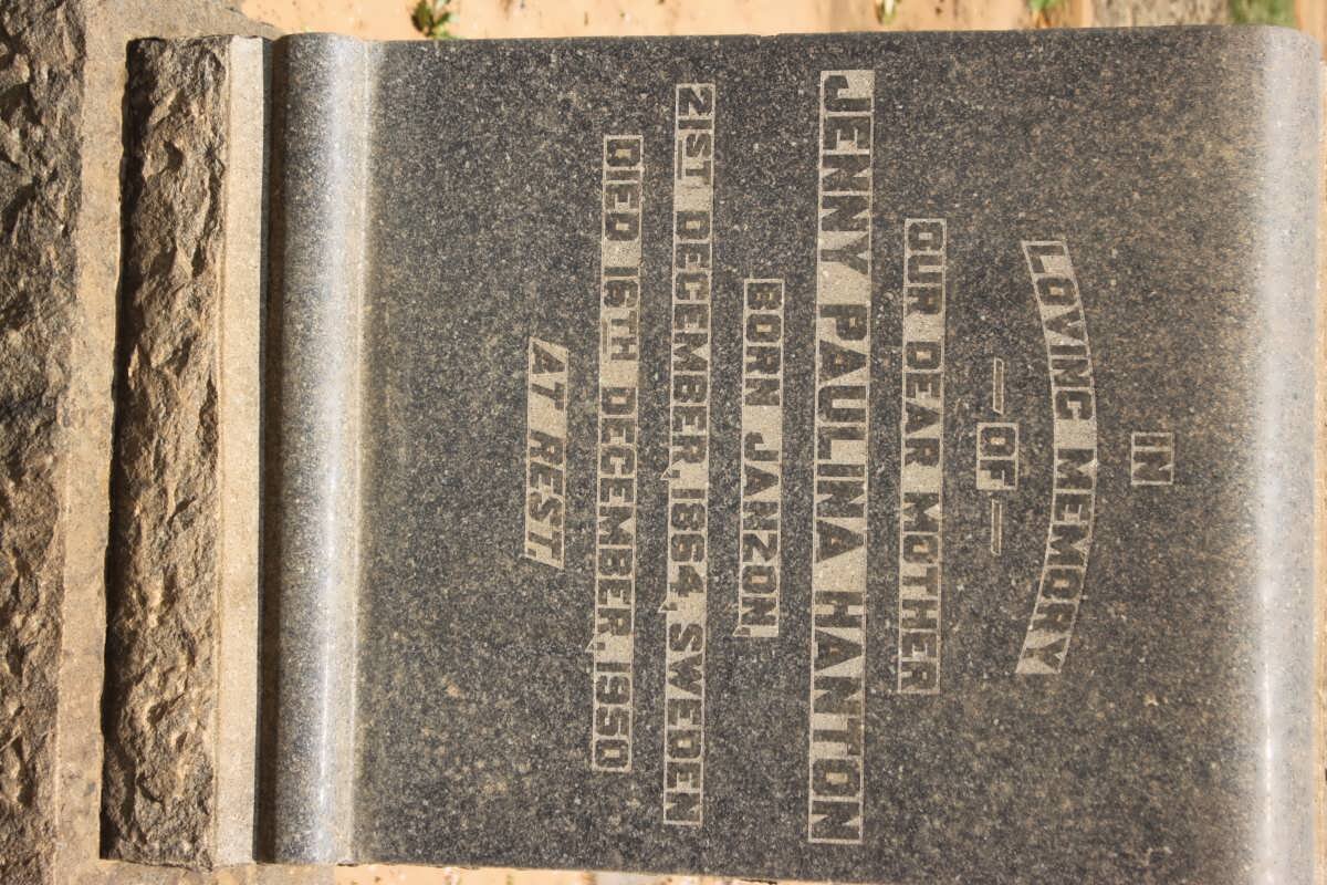 HANTON Jenny Paulina nee JANZON 1864-1950