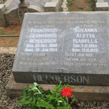HENDERSON Franciscus Gerhardus 1890-1955 &amp; Susanna Aletta Isabella 1894-1972