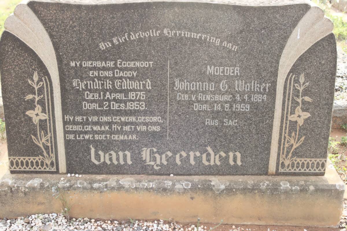 HEERDEN Hendrik Edward, van 1875-1953 &amp; Johanna G. Walker VAN RENSBURG 1884-1959