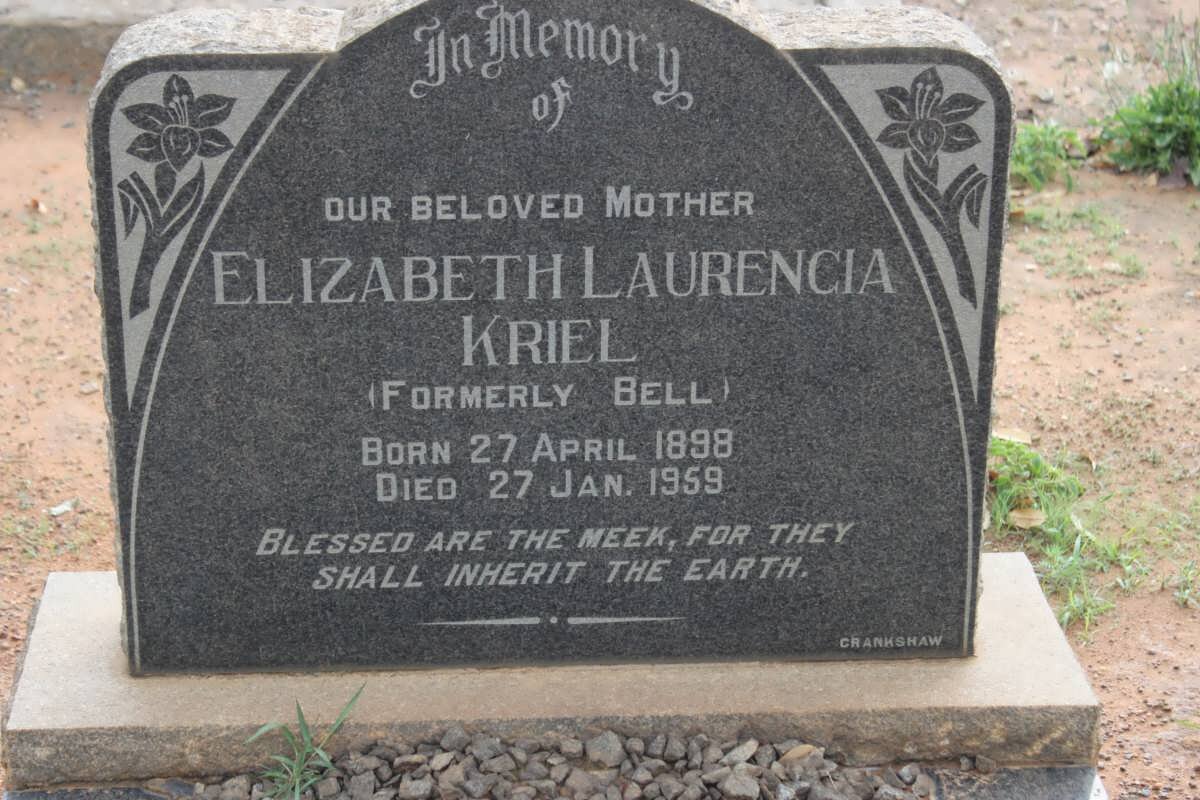 KRIEL Elizabeth Laurencia nee BELL 1898-1959