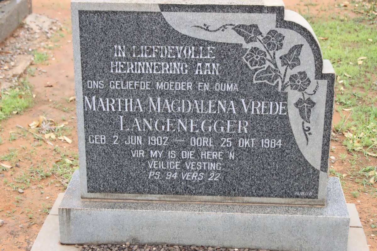 LANGENEGGER Martha Magdalena Vrede 1902-1984