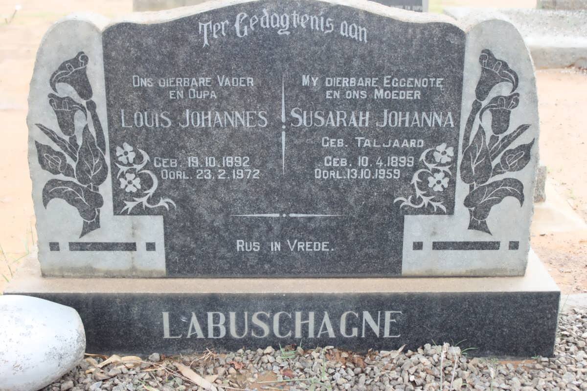 LABUSCHAGNE Louis Johannes 1892-1972 &amp; Susarah Johanna TALJAARD 1899-1959