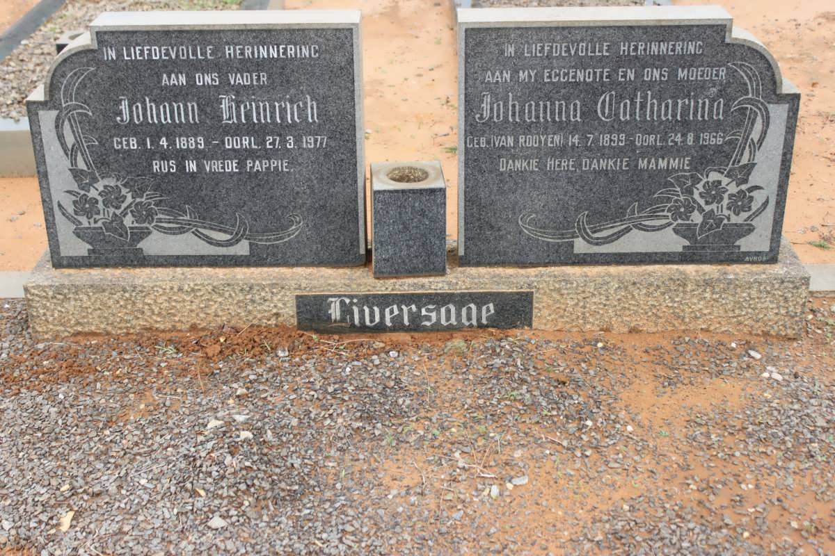 LIVERSAGE Johann Heinrich 1889-1977 &amp; Johanna Catharina VAN ROOYEN 1899-1966