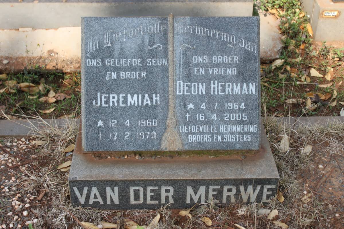 MERWE Jeremiah, van der 1960-1979 :: VAN DER MERWE Deon Herman 1964-2005