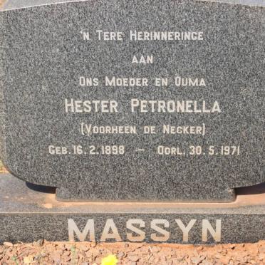 MASSYN Hester Petronella previously DE NECKER 1898-1971