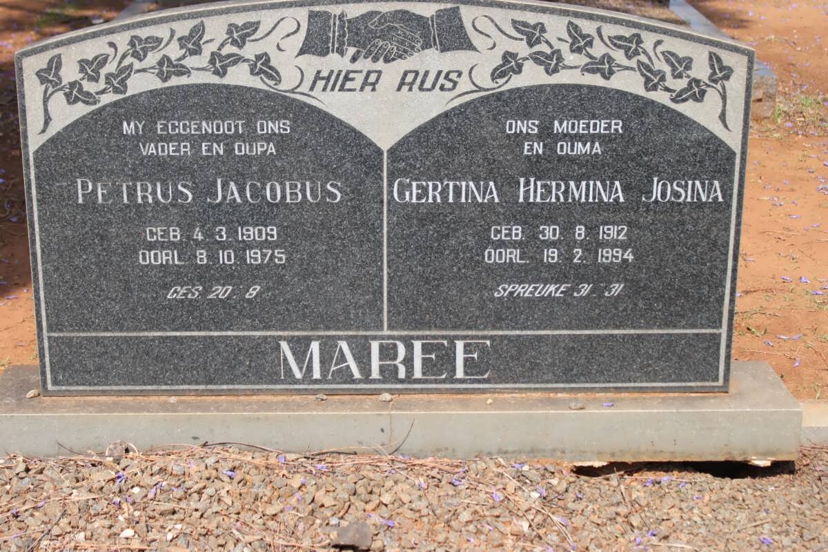MAREE Petrus Jacobus 1909-1975 &amp; Gertina Hermina Josina 1912-1994