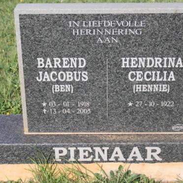 PIENAAR Barend Jacobus 1918-2005 &amp; Hendrina Cecilia 1922-