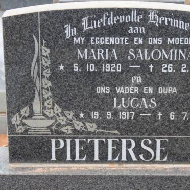 PIETERSE Lucas 1917-1998 &amp; Maria Salomina 1920-1982