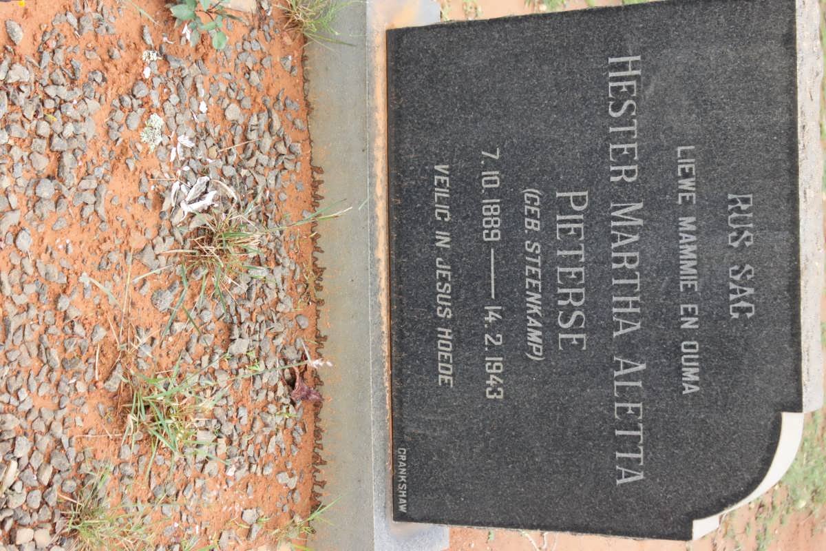 PIETERSE Hester Martha Aletta nee STEENKAMP 1889-1943