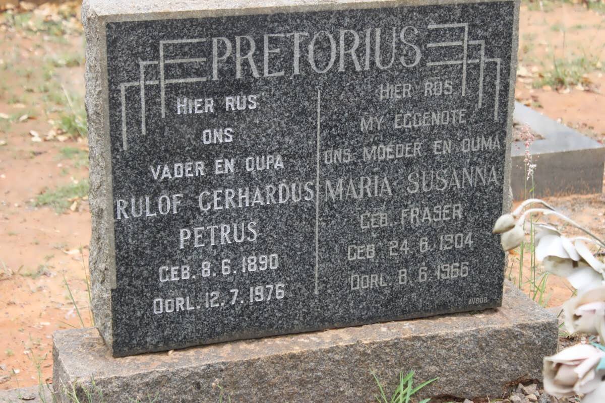 PRETORIUS Rulof Gerhardus Petrus 1890-1976 &amp; Maria Susanna FRASER 1904-1966