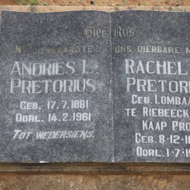 PRETORIUS Andries L. 1881-1961 &amp; Rachel M. LOMBAARD 1883-1972