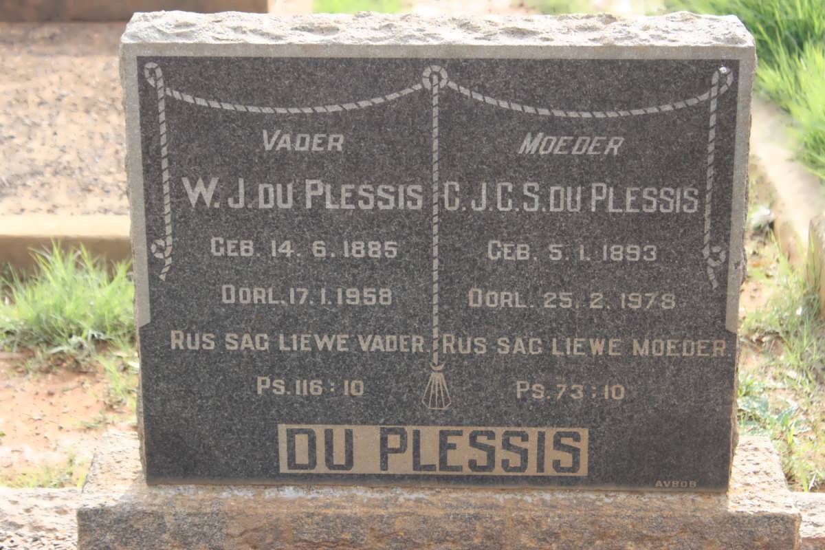 PLESSIS W.J., du 1885-1958 &amp; C.J.C.S. 1893-1978