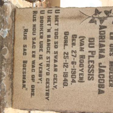 PLESSIS Adriana Jacoba, du nee VAN ROOYEN 1904-1940