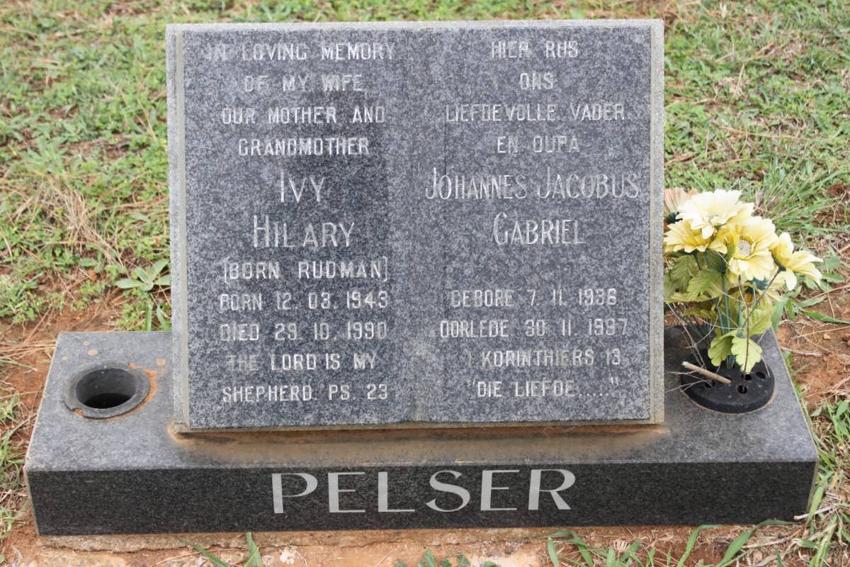 PELSER Johannes Jacobus Gabriel 1938-1997 &amp; Ivy Hilary RUDMAN 1943-1990