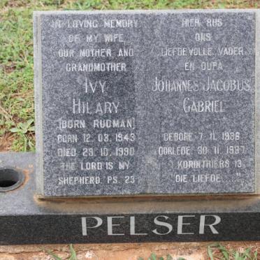 PELSER Johannes Jacobus Gabriel 1938-1997 &amp; Ivy Hilary RUDMAN 1943-1990