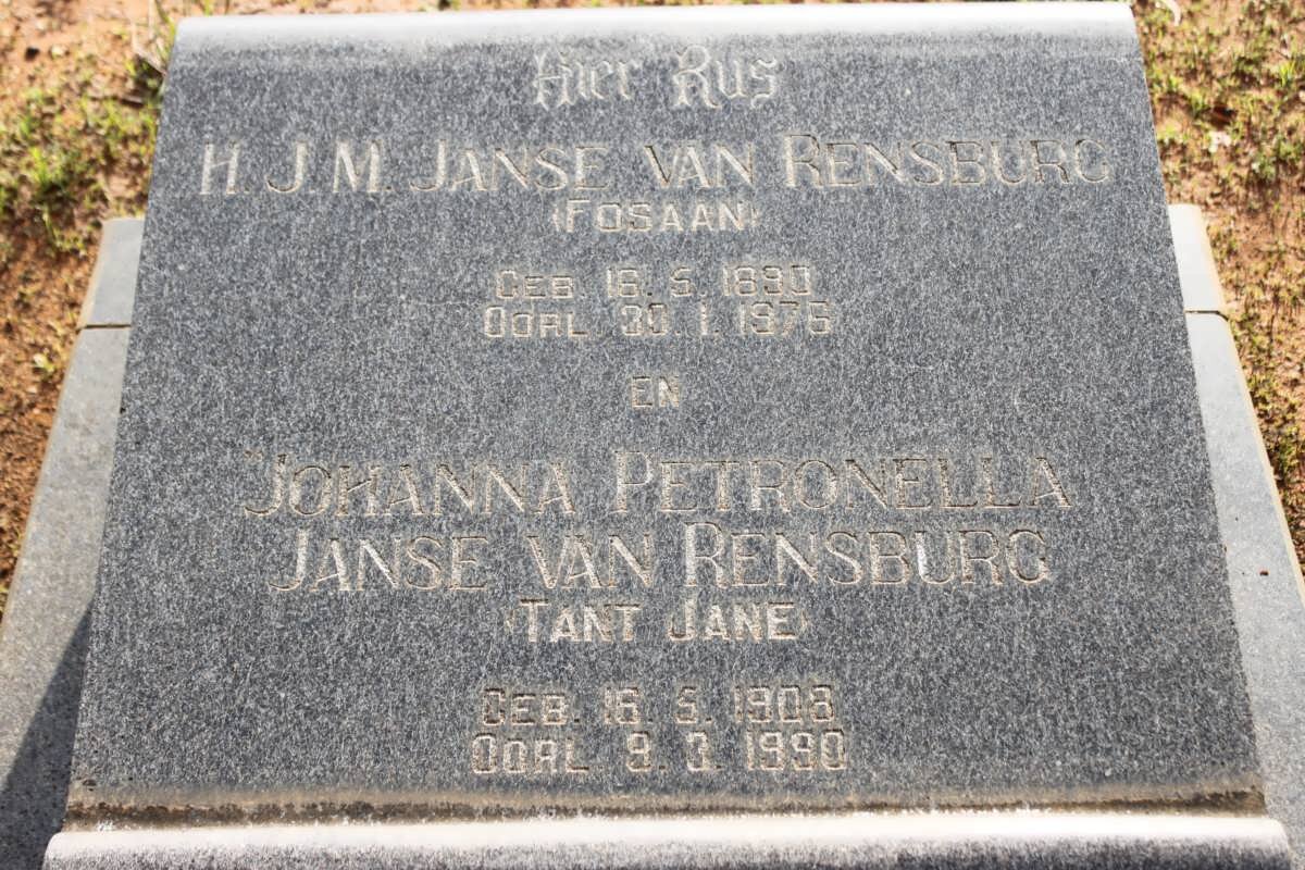 RENSBURG H.J.M., Janse van 1890-1976 &amp; Johanna Petronella 1908-1990