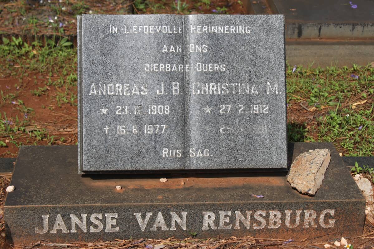 RENSBURG Andreas J.B., Janse van 1908-1977 &amp; Christina M. 1912-