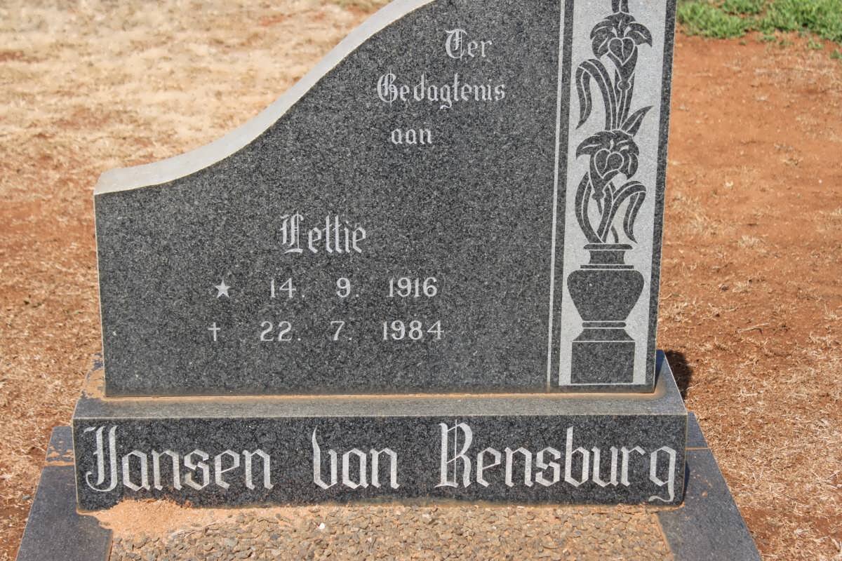 RENSBURG Lettie, Jansen van 1916-1984