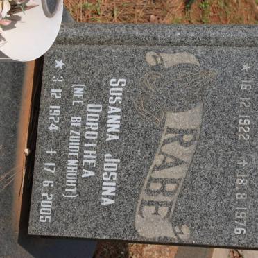 RABE Frederick Jacobus 1922-1976 &amp; Susanna Josina Dorothea BEZUIDENHOUT 1924-2005