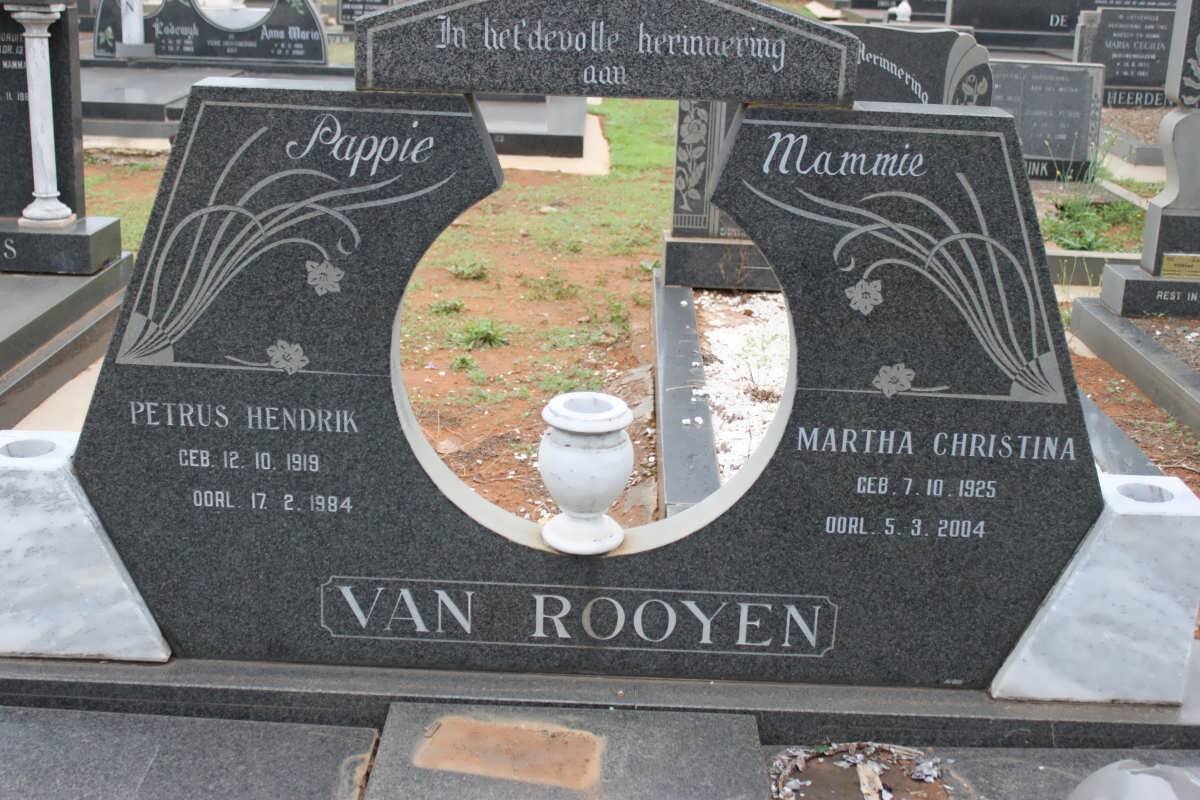 ROOYEN Petrus Hendrik, van 1918-1984 &amp; Martha Christina 1925-2004