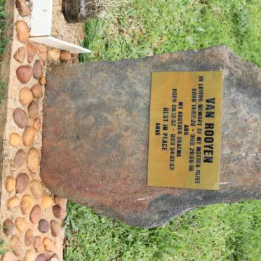 ROOYEN Olive, van 1928-1996 :: VAN ROOYEN Graeme 1952-1992