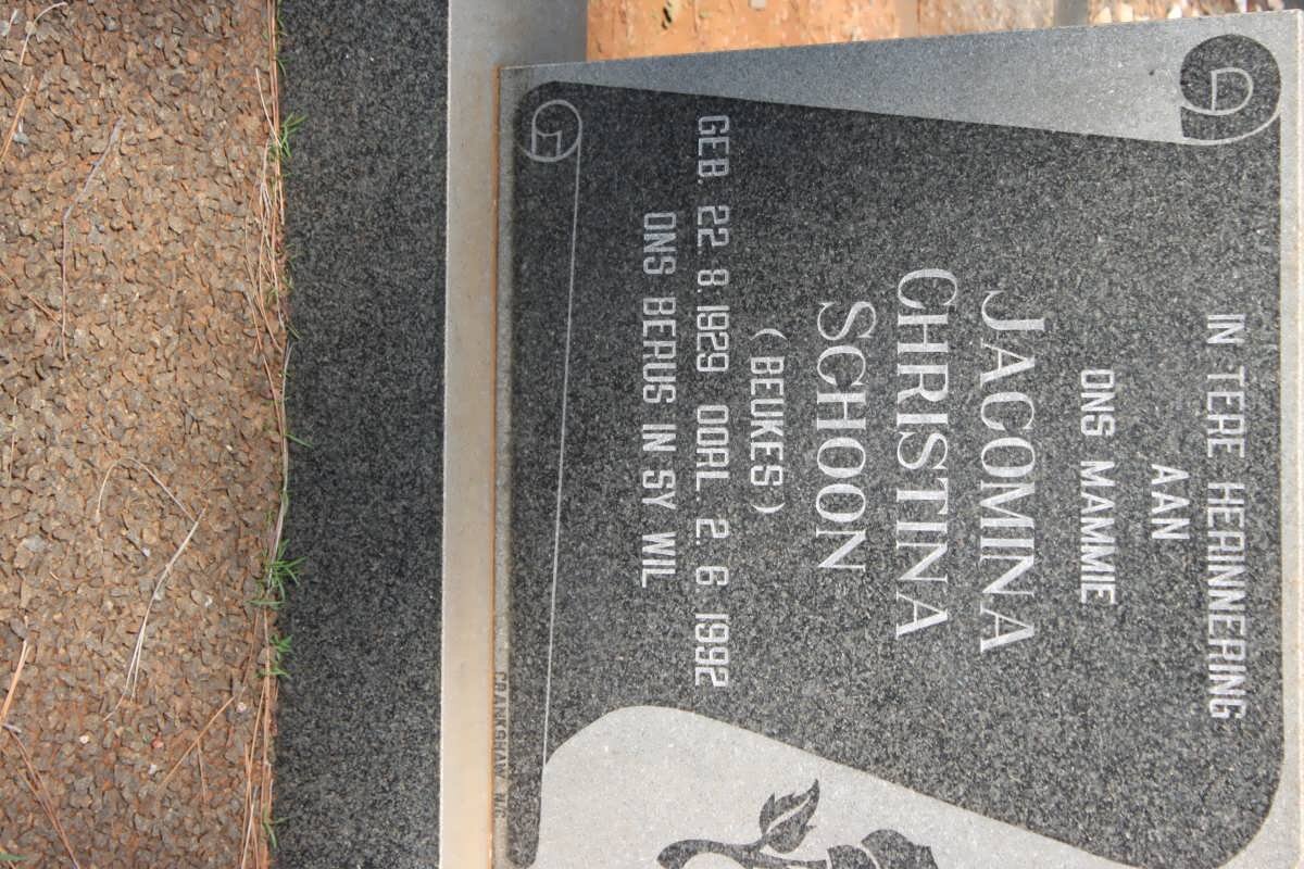 SCHOON Jacomina Christina nee BEUKES 1929-1992