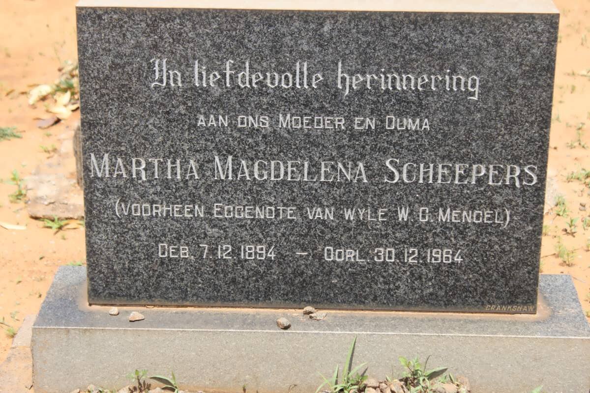 SCHEEPERS Martha Magdelena formerly MENGEL 1894-1964