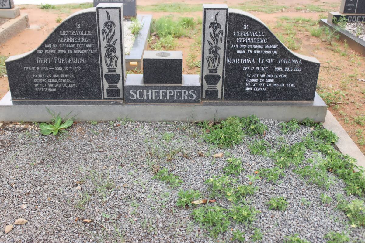 SCHEEPERS Gert Frederick 1898-1972 &amp; Marthina Elsie Johanna 1905-1995