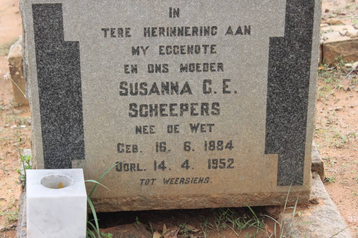 SCHEEPERS Susanna G.E. nee DE WET 1884-1952